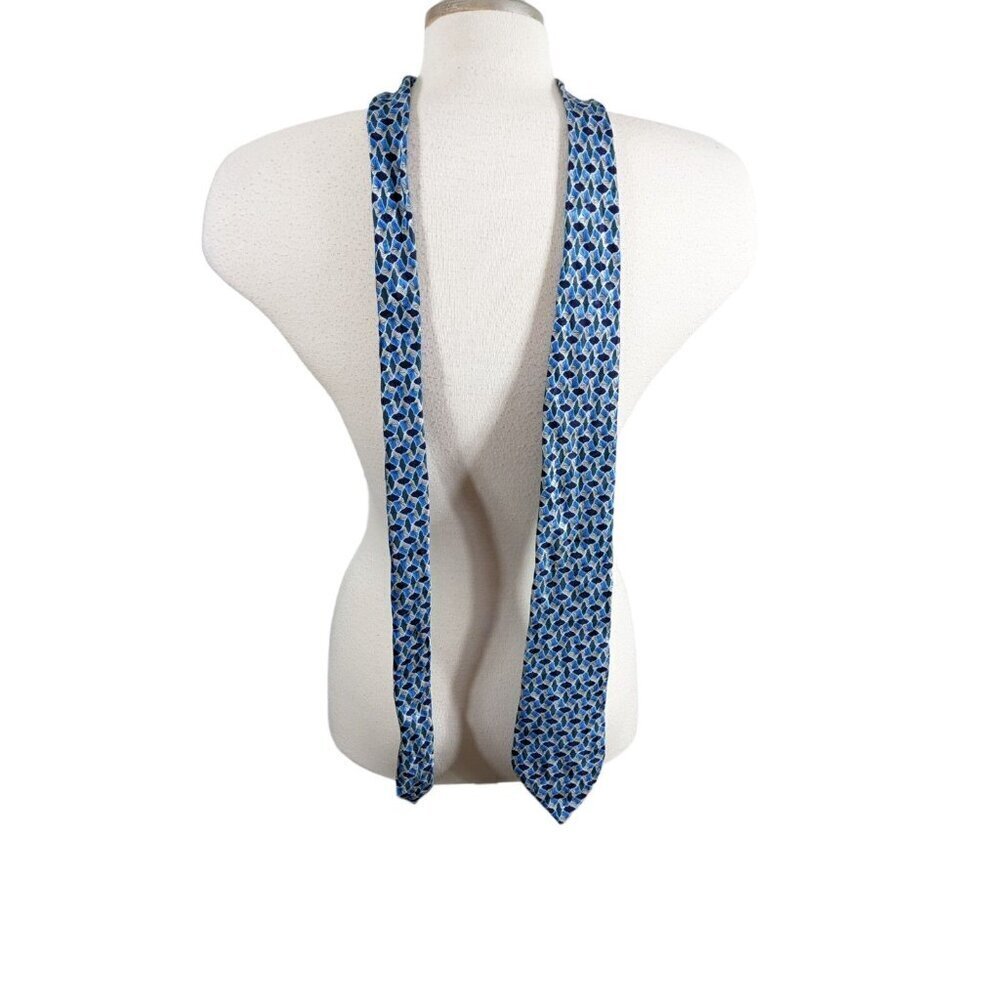 Aquascutum of London Silk Neck Tie Blue Gray Geometric Print